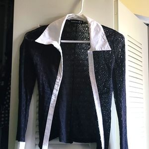 Black and white see through blouse